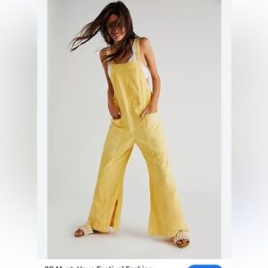 Free People Savannah Yellow Wide-Leg Overalls